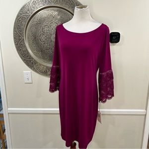 NWT Ivanka Trump Purple Dress Lace Sleeves Size : Large